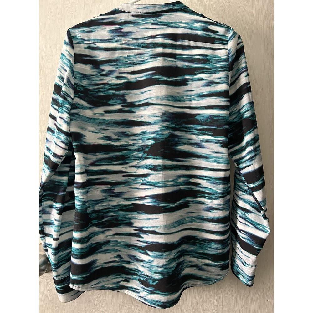 Calvin Klein V Neck Long Sleeve Button Up Blouse Blue Black White XS/ECH/TP - Picture 6 of 6